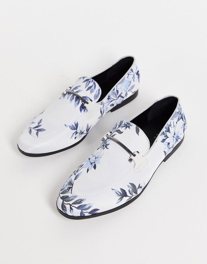 Asos Design Loafers In Blue Floral Print And Snaffle Detail-blues