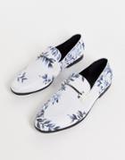 Asos Design Loafers In Blue Floral Print And Snaffle Detail-blues