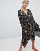 Vila Floral Wrap Midi Dress-multi