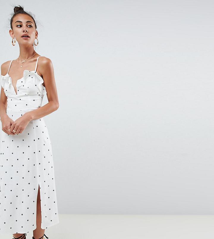 Asos Design Tall Star Print V Front Midi Sundress - Multi