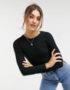 New Look Seamed Bust Ribbed Top In Black