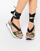 Kg By Kurt Geiger Khaki Tie Up Flatform Sandals - Khaki
