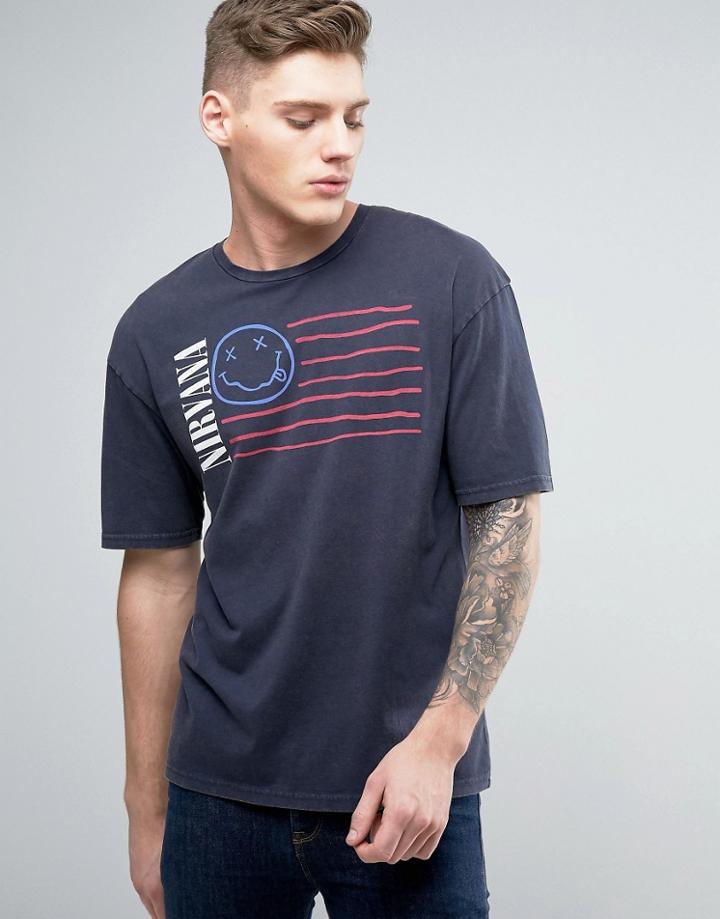Jack & Jones Originals T-shirt With Nirvana Graphic - Navy
