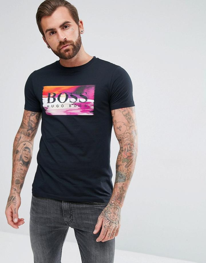 Boss Orange By Hugo Boss Typical 2 Large Graphic Logo Print T-shirt In Navy - Navy