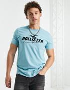 Hollister Sport Tech Logo T-shirt In Light Blue-navy