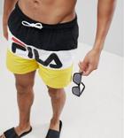Fila Black Line Swim Shorts With Panel Logo In Black - Black