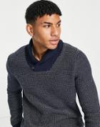 Selected Homme Cotton Blend Shawl Neck Jumper In Navy - Navy