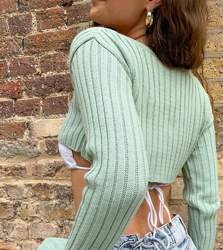 Collusion Knit Super Crop Sweater In Mint Green