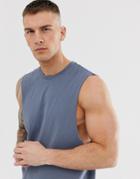 Asos Design Organic Sleevless T-shirt With Crew Neck And Dropped Armhole In Gray