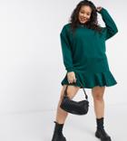 Asos Design Curve Oversized Sweatshirt Dress With Pep Hem In Forest Green