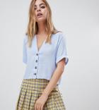 New Look Petite Button Boxy Shirt In Blue - Blue