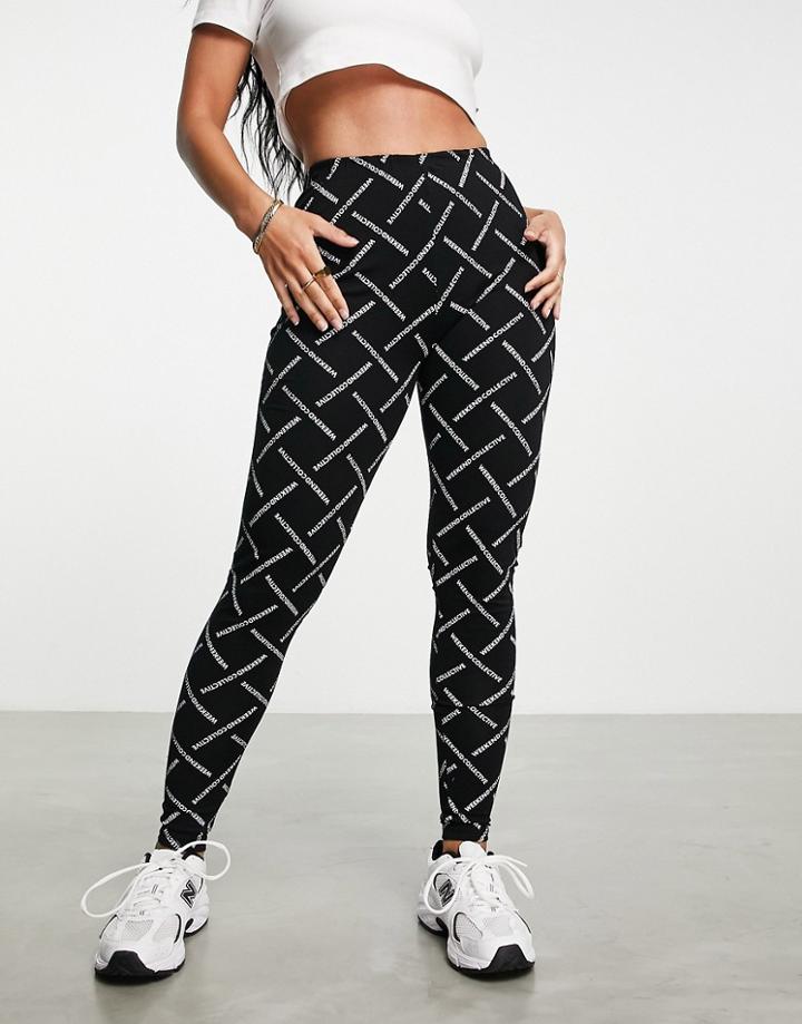 Asos Weekend Collective Monogram Legging In Black