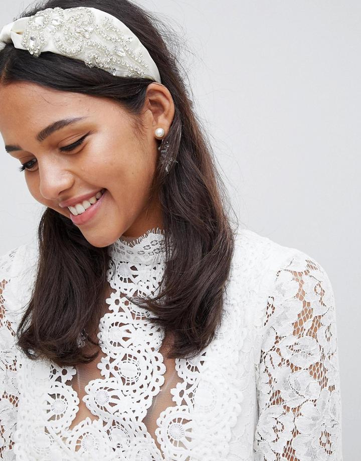 Johnny Loves Rosie White Rhinestone Headband - White