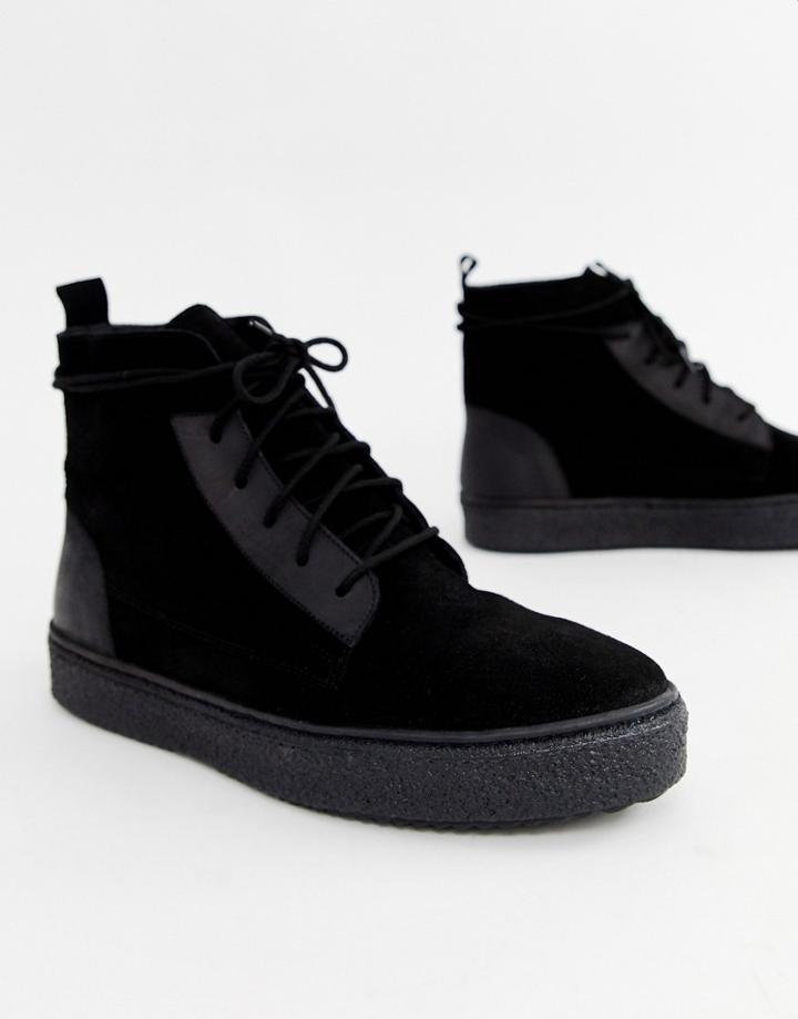 River Island Suede Wrap Around Desert Boots In Black - Black