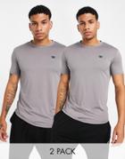 Threadbare Active 2 Pack Training T-shirts In Light Gray-grey