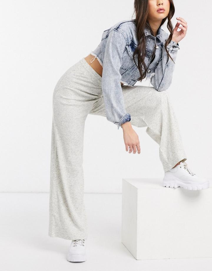 Asos Design Wide Leg Pants In Marl Rib-neutral