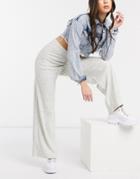 Asos Design Wide Leg Pants In Marl Rib-neutral