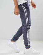 Asos Design Skinny Joggers In Navy Interest Fabric With Side Stripe - Navy