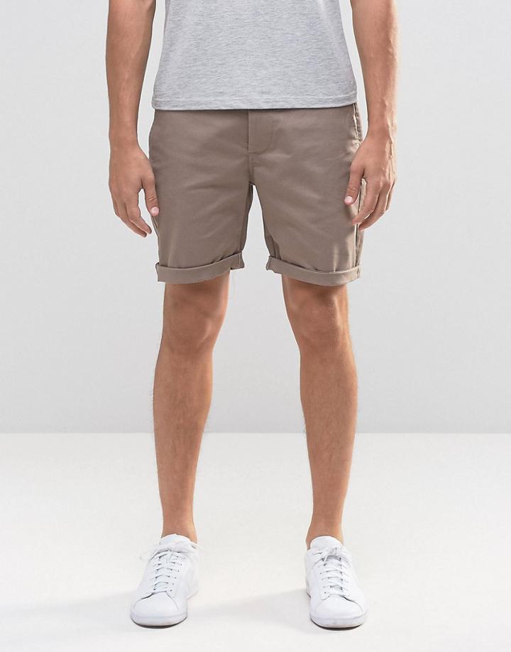 Asos Slim Chino Shorts In Brown - Brown