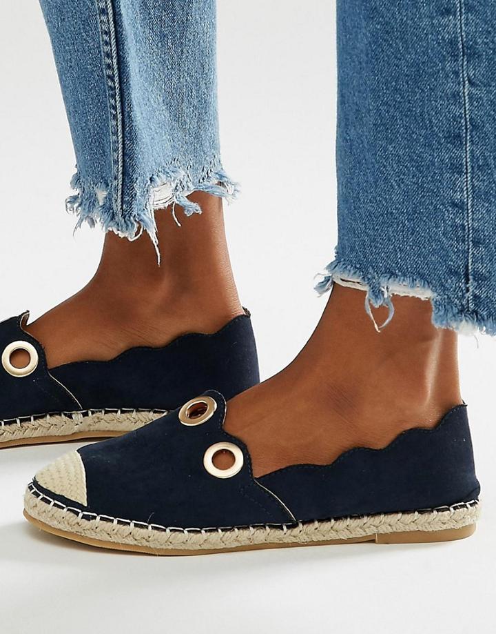 Daisy Street Blue Eyelet Espadrilles - Blue Denim