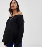Asos Design Maternity Off Shoulder Sweatshirt With Raw Edges In Black