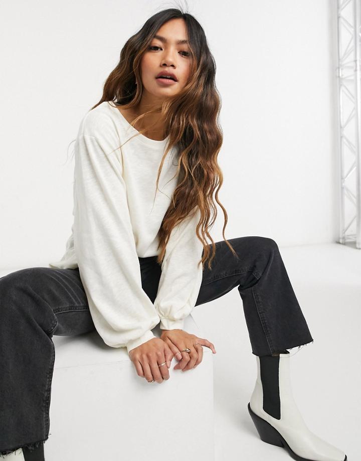 & Other Stories Linen Blend Long Sleeve Top In Off White