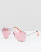 Reclaimed Vintage Inspired Aviator Sunglasses In Pink - Blue