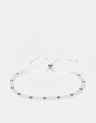 Asos Design Sterling Silver Faux Pearl Festival Beaded Bracelet With Puller