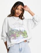 Asos Design Oversized Sweatshirt With Lake District Print In Ice Heather-grey