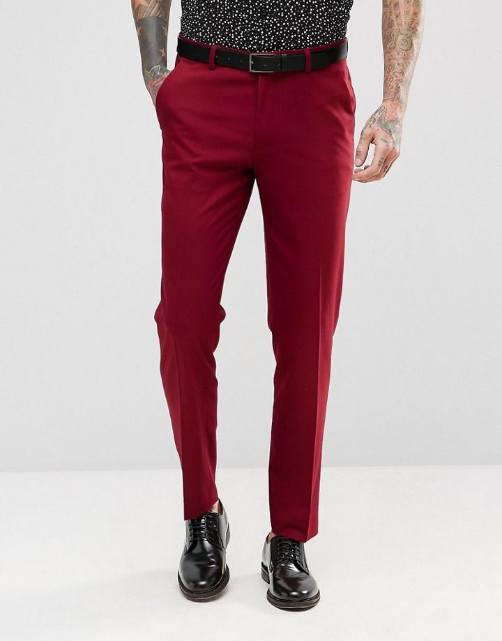 Asos Skinny Tuxedo Suit Pants In Ruby Red - Red