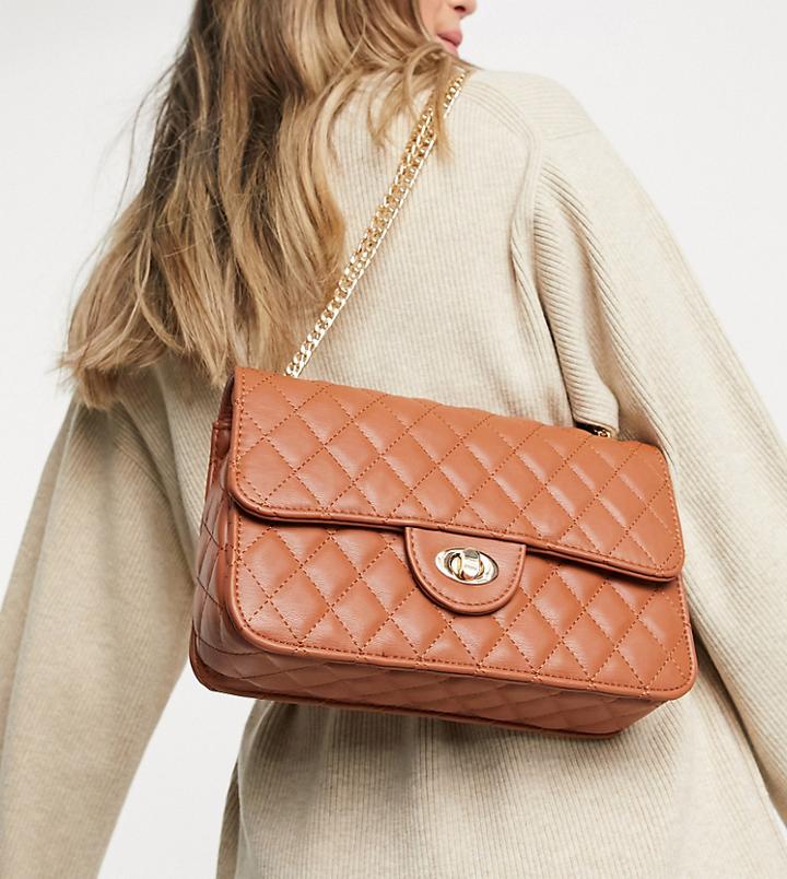 My Accessories London Exclusive Quilted Chain Cross Body Bag In Tan-brown