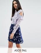 Asos Tall Cold Shoulder Mix Print Ruffle Mini Dress - Multi