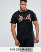 Sixth June Plus T-shirt In Black With Floral Embroidery - Black