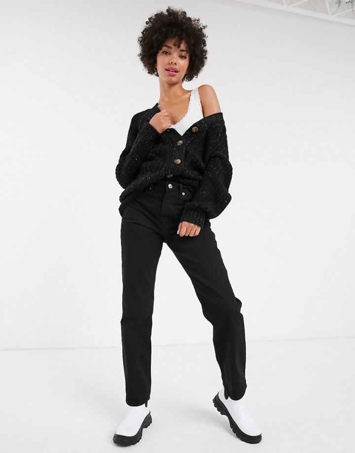 Monki Cable Knit Cardigan In Black