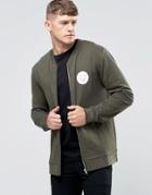 Asos Jersey Bomber Jacket With Chest Print In Khaki - Gray