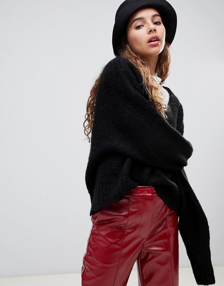 Weekday Deep V-neck Knit Sweater - Black