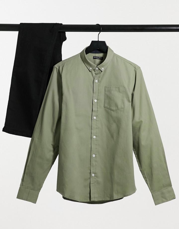 Brave Soul Long Sleeve Twill Shirt In Dusty Green