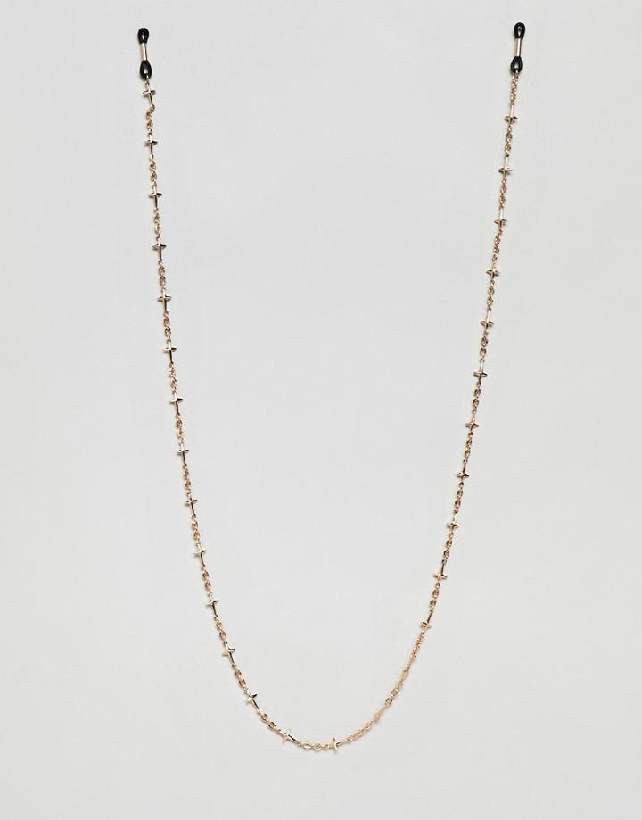 Asos Design Cross Sunglasses Chain In Gold - Gold
