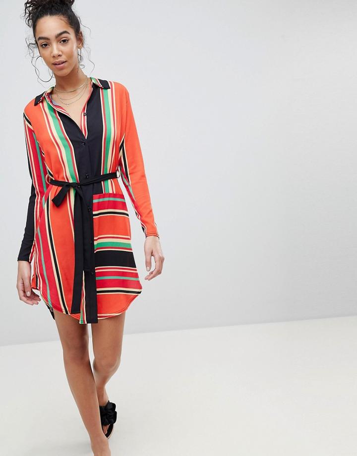 Prettylittlething Striped Shirt Dress - Multi