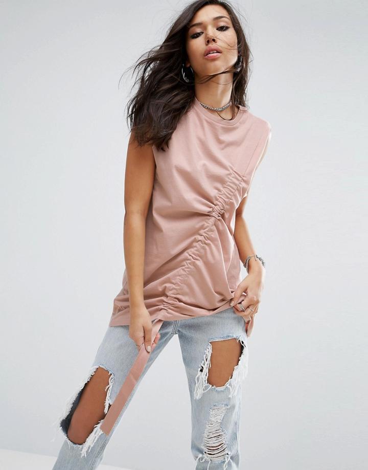 Asos Sleeveless Oversized T-shirt With Drawstring Detail - Stone