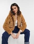 Ax Paris Hooded Fur Coat In Camel-neutral