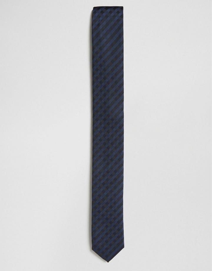 Asos Slim Tie With Navy Check Design - Navy
