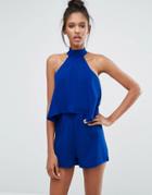 Influence Plisse Layer Romper - Blue