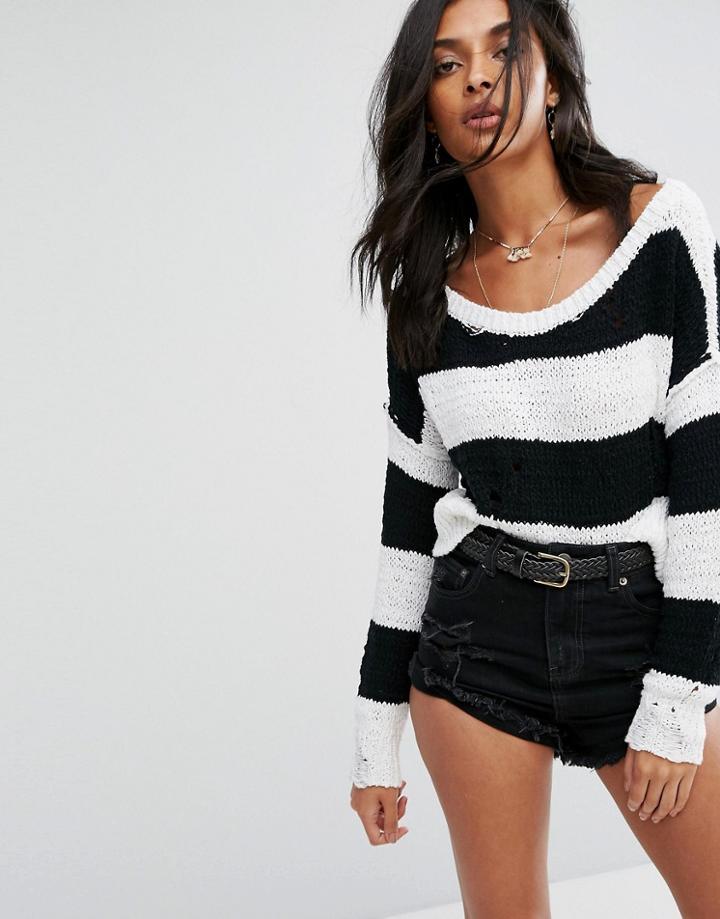 Hollister Crop Knit Sweater With Ladder Detail - Multi