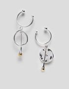 Finery Matlock Hoop And Drop Mismatch Earrings - Silver