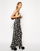 Asos Reclaimed Vintage Jumpsuit With Cross Back In Gray Floral Print - Multi