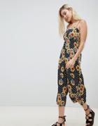 Asos Design Pinny Jumpsuit In Crinkle In Floral Polka Dot - Multi