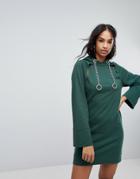 Asos Hooded Sweat Dress With Chains And Cut Outs - Green