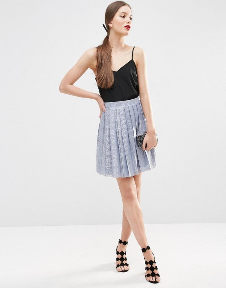 Asos Pleated Lace Mini Skirt - Ice Blue