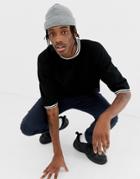 Asos Design Oversized Longline T-shirt With Pocket And Contrast Tipping - Black